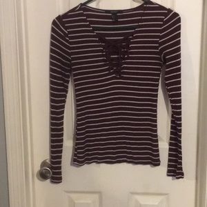 White and maroon striped shirt